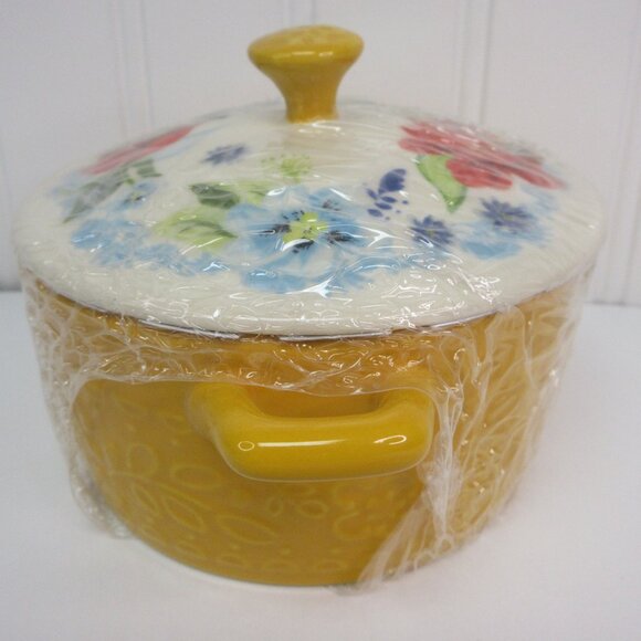 Pioneer Woman Mini Casserole Spring Bouquet Floral Yellow Stoneware Cocotte New - Picture 5 of 10